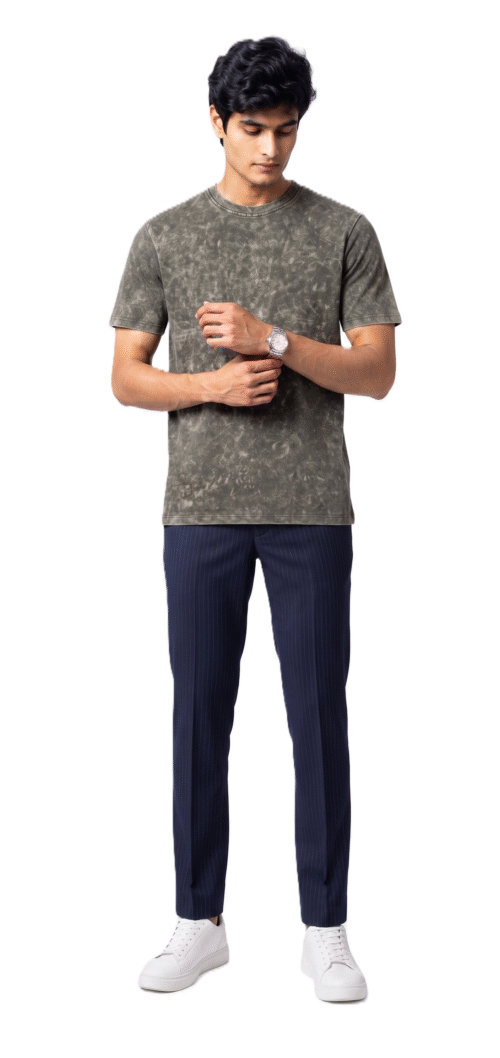 AMBRAM Men's 100% Cotton 200 GSM Acid Wash T-Shirt - Olive Green