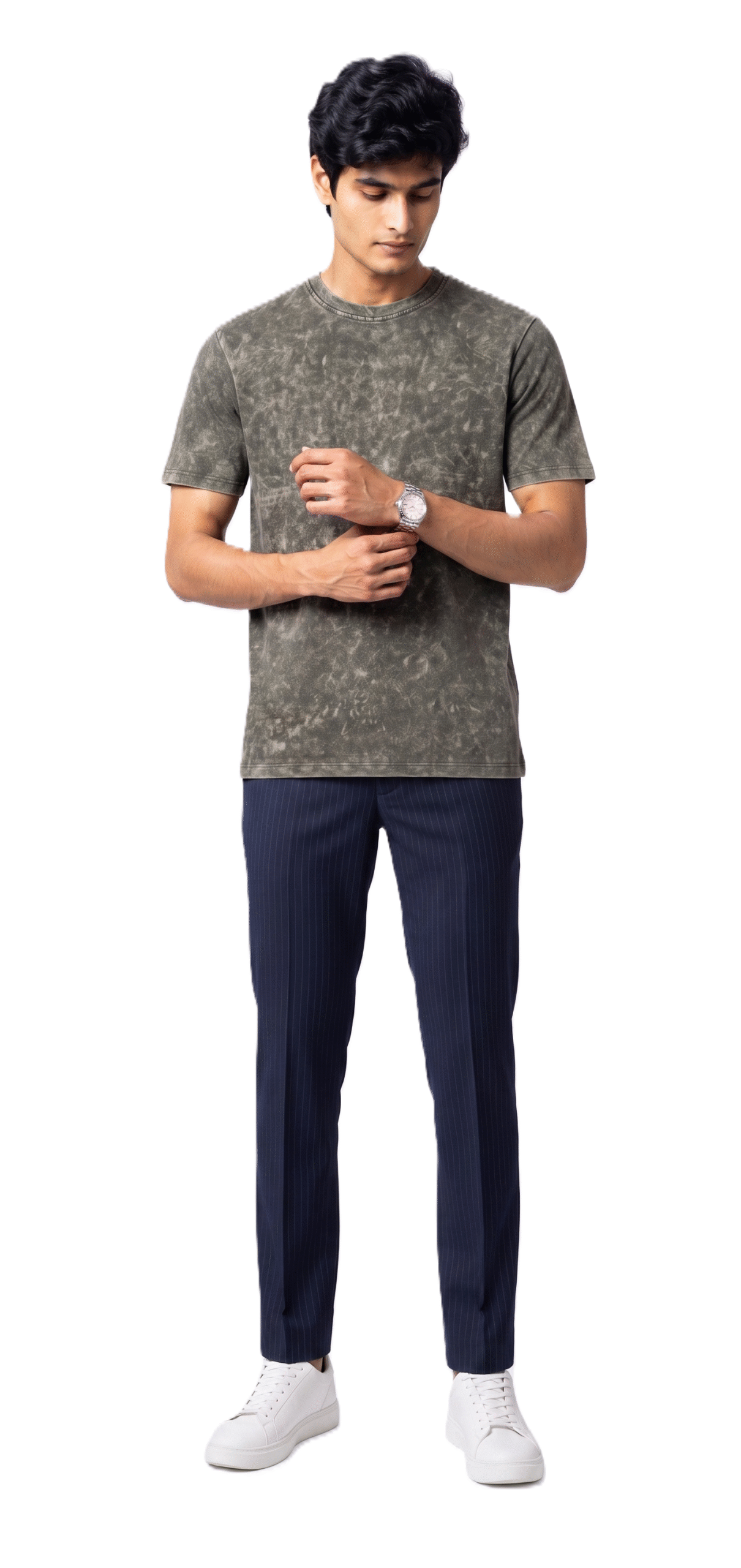 AMBRAM Men's 100% Cotton 200 GSM Acid Wash T-Shirt - Olive Green