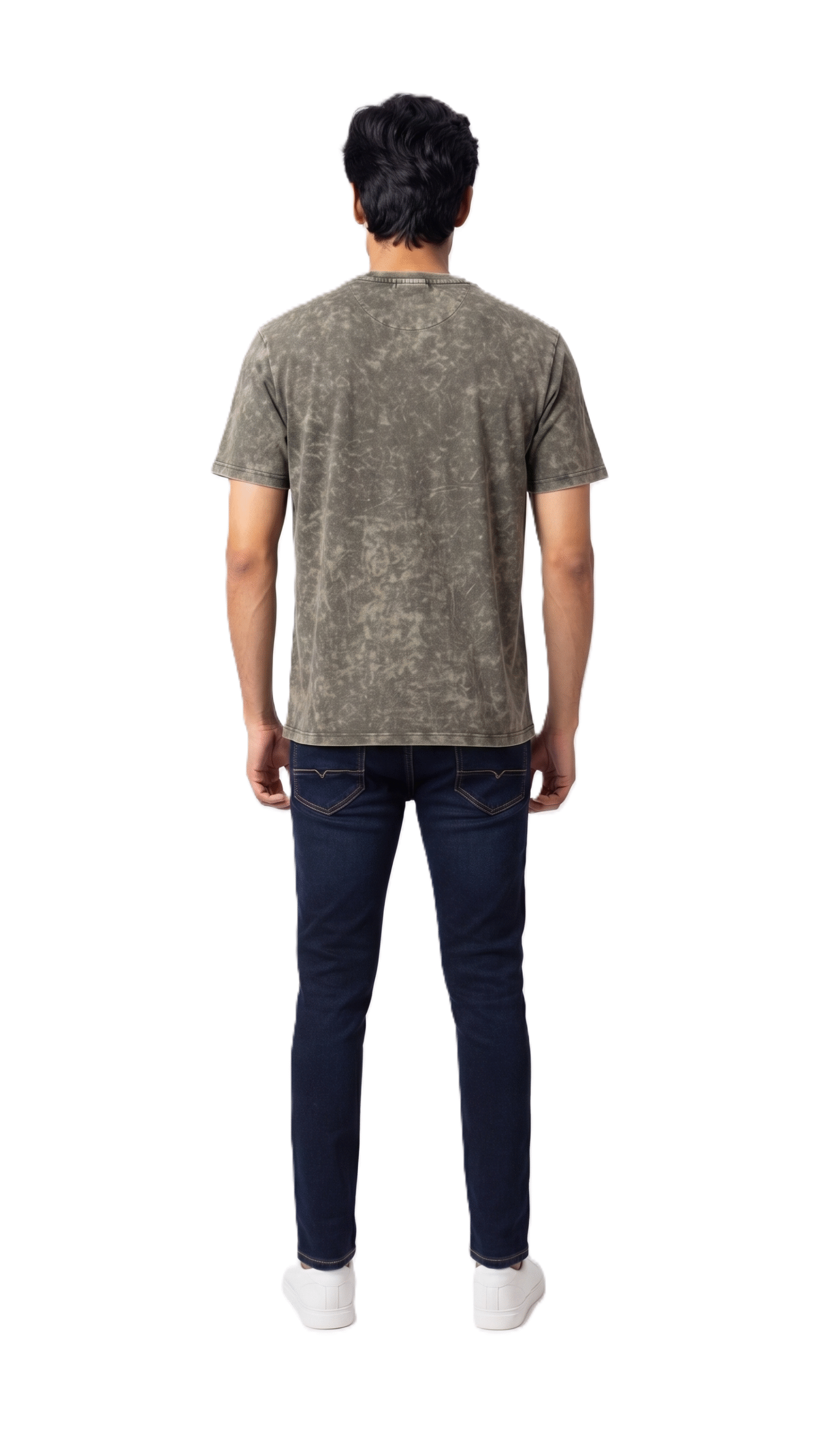 AMBRAM Men's 100% Cotton 200 GSM Acid Wash T-Shirt - Olive Green - Image 4