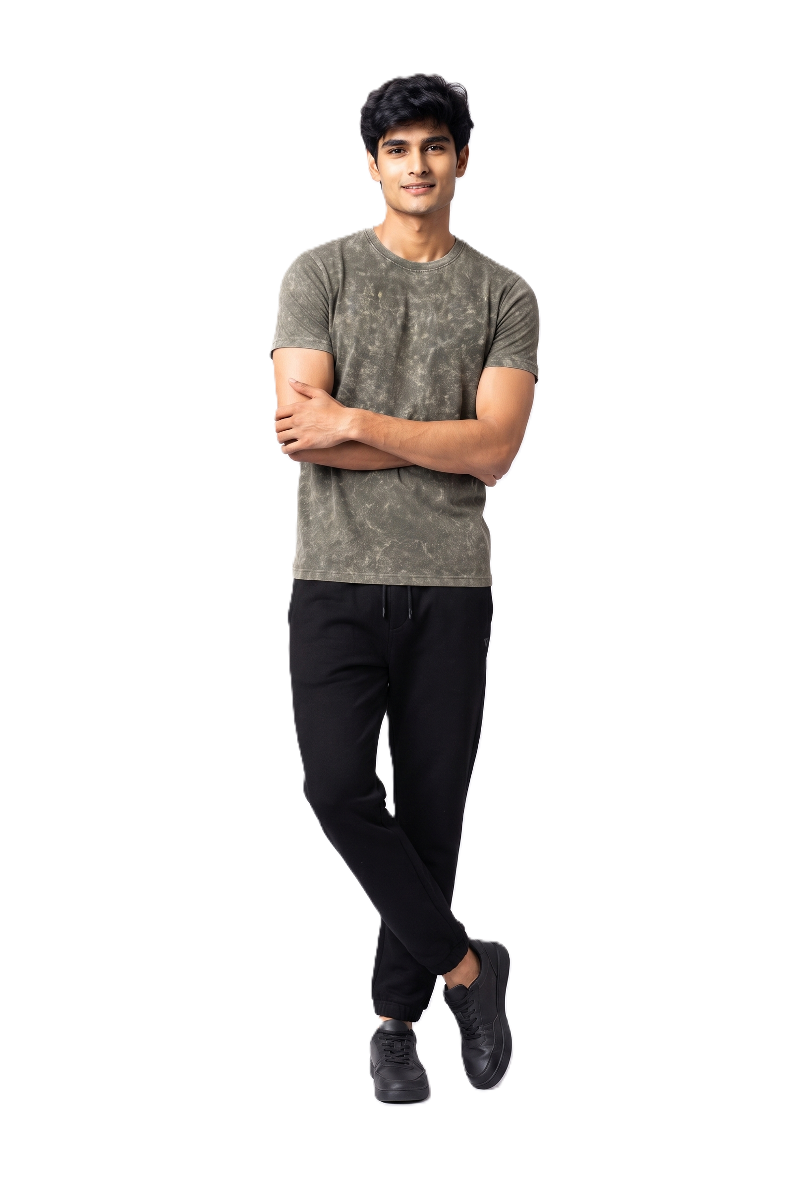 AMBRAM Men's 100% Cotton 200 GSM Acid Wash T-Shirt - Olive Green - Image 2