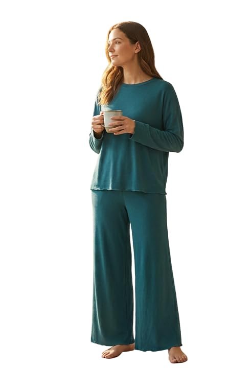 AMBRAM Women’s Ribbed 2-Piece Loungewear Set – Dark Teal