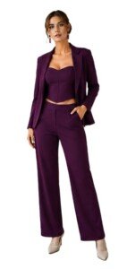 AMBRAM Women’s 3-Piece Power Suit Set – Wine