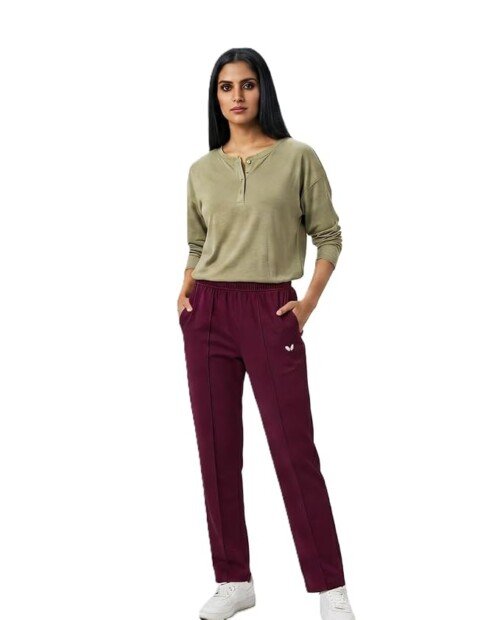AMBRAM Women’s Pintuck Straight Leggings – Maroon