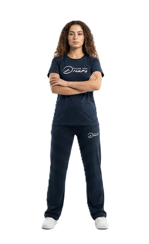 AMBRAM Women’s Soft Cotton 2-Piece Casual Wear Set – Navy Blue