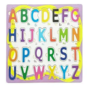 ZIPPYFOX Educational Alphabet Puzzle Board, A-Z Letters Learning Toy, Wooden Peg Board, Multi-Colour