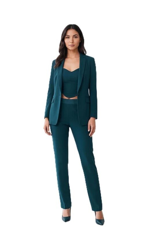 AMBRAM Women’s 3-Piece Power Suit Set – Ocean Teal Green