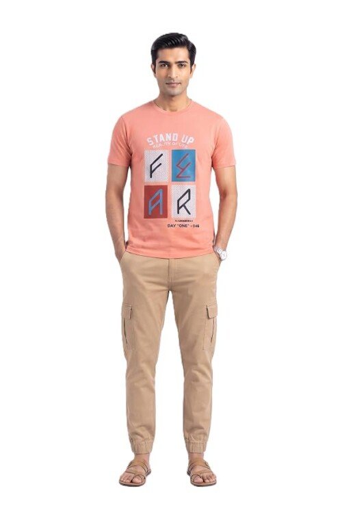 AMBRAM Men’s Confident Graphic Print T-Shirt – Salmon Pink