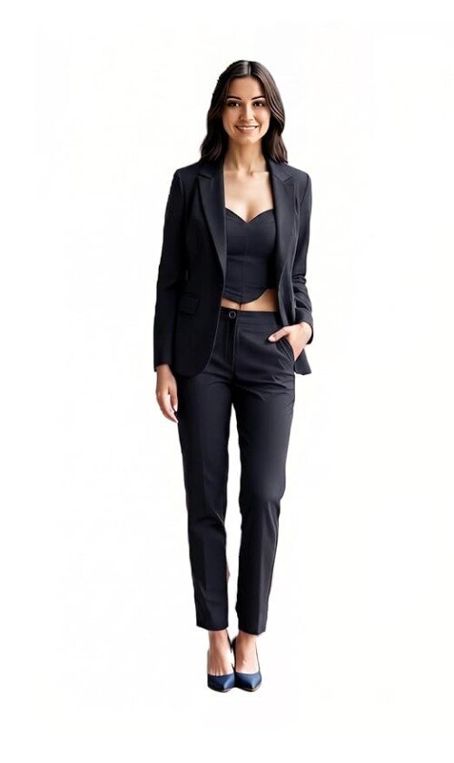 AMBRAM Women’s 3-Piece Power Suit Set – Dark Black