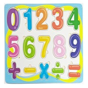 ZIPPYFOX Educational Numbers and Math Symbols Puzzle Board, Colourful Wooden Learning Toy for Kids