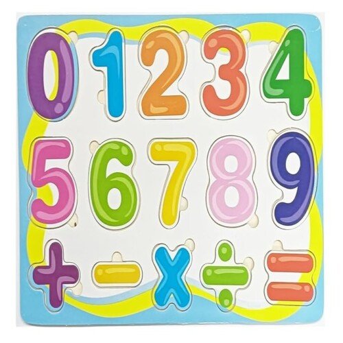 ZIPPYFOX Educational Numbers and Math Symbols Puzzle Board, Colourful Wooden Learning Toy for Kids