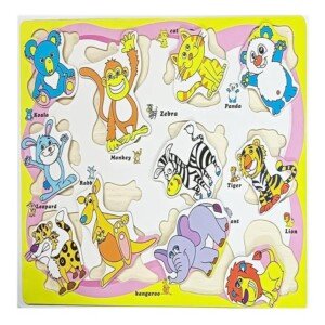ZIPPYFOX Wooden Animal Puzzle Board, Educational Zoo Animals Peg Puzzle, Learning Toy for Kids