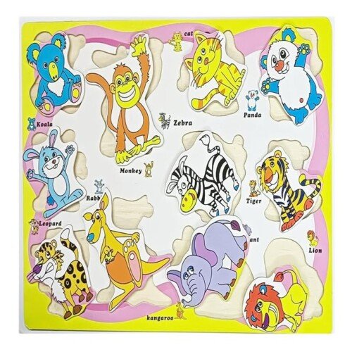 ZIPPYFOX Wooden Animal Puzzle Board, Educational Zoo Animals Peg Puzzle, Learning Toy for Kids