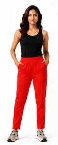 AMBRAM Women’s Pintuck Straight Leggings – Red