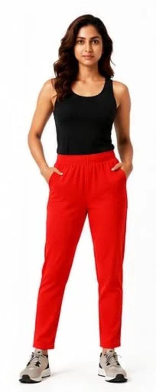 AMBRAM Women’s Pintuck Straight Leggings – Red