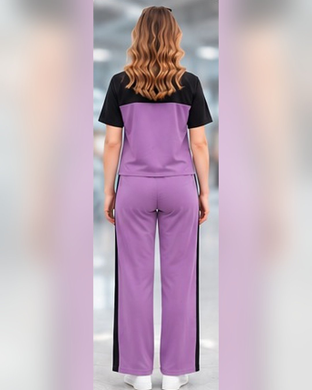 AMBRAM women's co-ord set airport look zip collar coord set purple 3 back