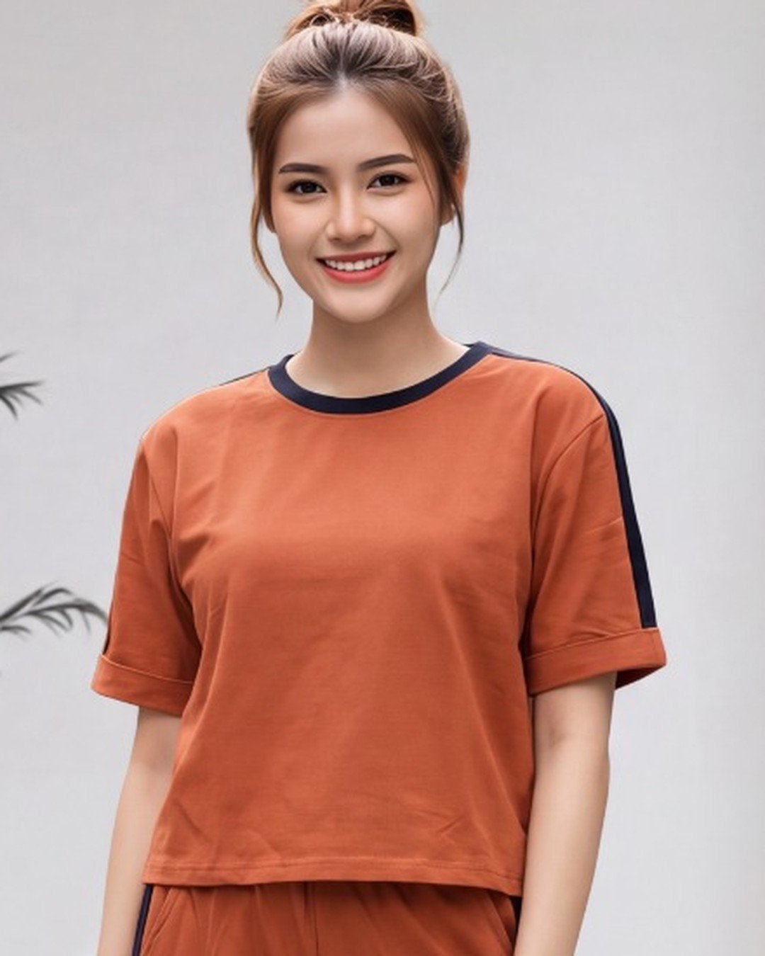 AMBRAM women's co-ord set colour block tshirt coord set rust 2 top