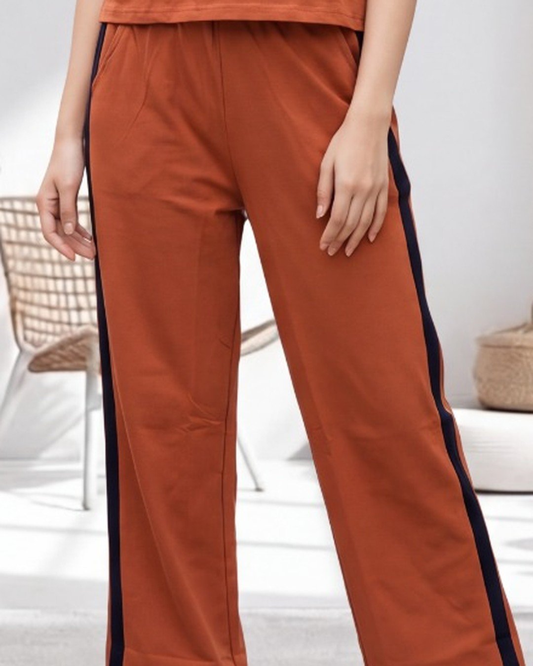 AMBRAM women's co-ord set colour block tshirt coord set rust 3 pants
