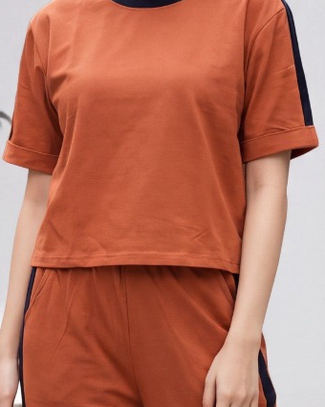 AMBRAM women's co-ord set colour block tshirt coord set rust 4 detail