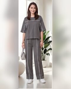 AMBRAM women's co-ord set contrast piping coord set steel grey 1 front
