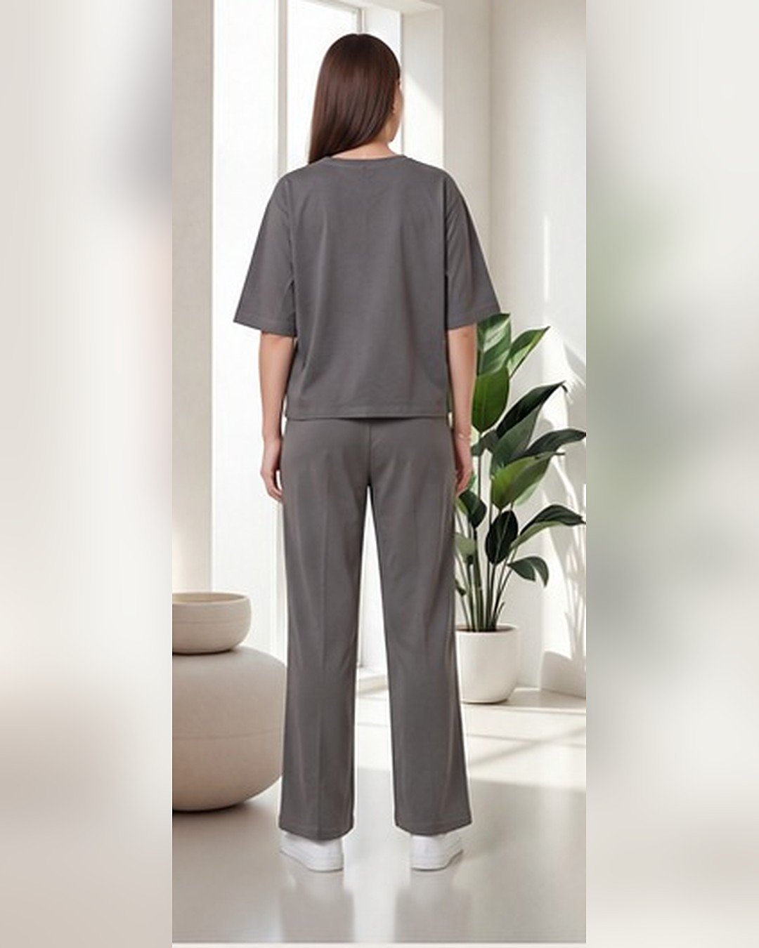 AMBRAM women's co-ord set contrast piping coord set steel grey 3 back