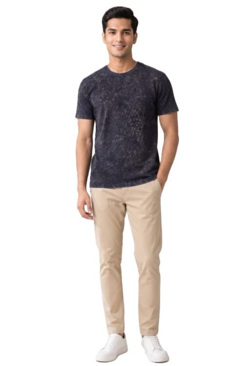 AMBRAM men's cotton acid wash T-shirt in black