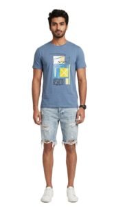 AMBRAM men's graphic print T-shirt in dusty blue