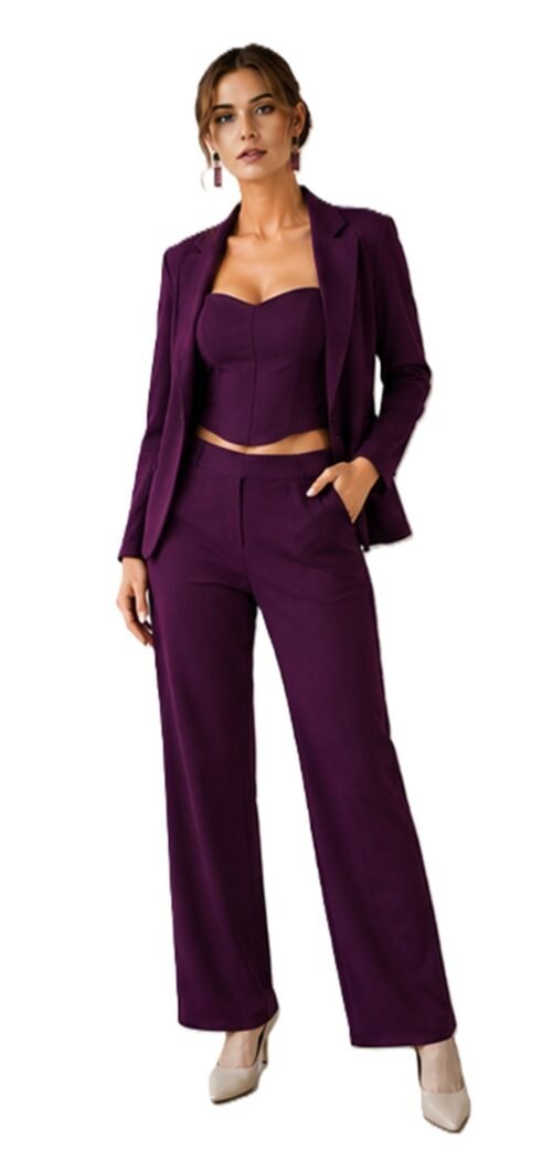 AMBRAM women's 3-piece power suit set in wine