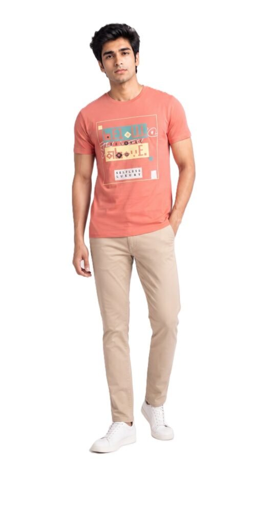 AMBRAM Men’s Confident Graphic Print T-Shirt – Light Peach